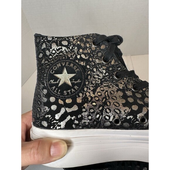 Converse Chuck Taylor All Star Black Metallic Leather Platform Chelsea Hi Top 8 - Picture 6 of 10